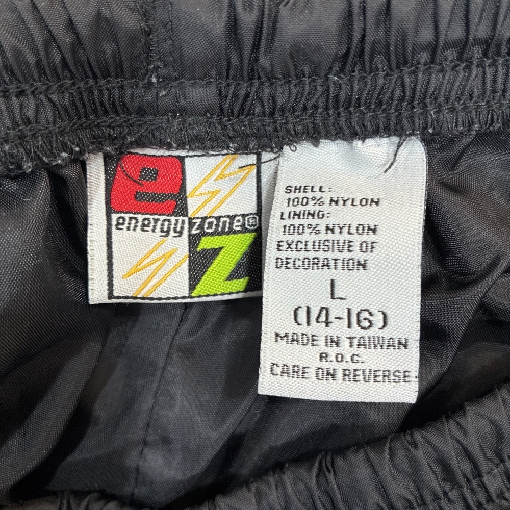 90s Energy‎ Zone Track Pants Large Black Green Nylon Jogger Windbreaker Baggy - Picture 4 of 12